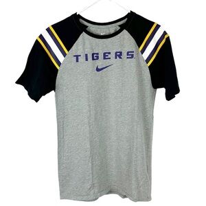 LSU Tigers Athletic Cut Shoulder Stripe Short Sleeve Shirt